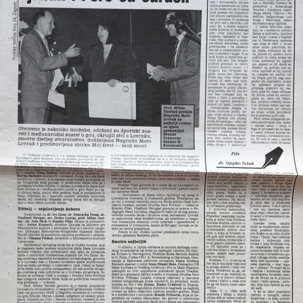 Dodjela nagrade mato lovrak 4 lipnja 1994 za  maturalac, za najbolji roman za mlade objavljen 1993